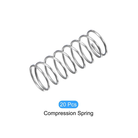 Compression spring, 0.3x4mm OD, 10mm free length, 20 pcs, 304 stainless steel, silver tone