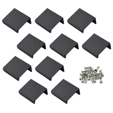 1.38 Inch Black Finger Edge Pulls For Cabinets 10 Pack Aluminum Alloy Back Mount Concealed Handles with screws