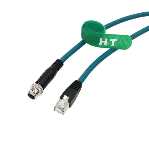 M12 X Code 8 Pin To RJ45 Ethernet Cable Cat7e For Cognex In Sight DataMan Vision Sensors, 3 meter length, connecting ends displayed