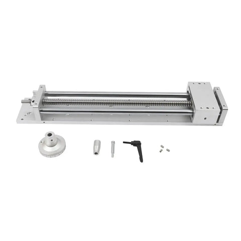 Manual Sliding Table CNC Slide With 400mm Travel Ball Screw Linear Stage For DIY Routers And Lathes, shown with components