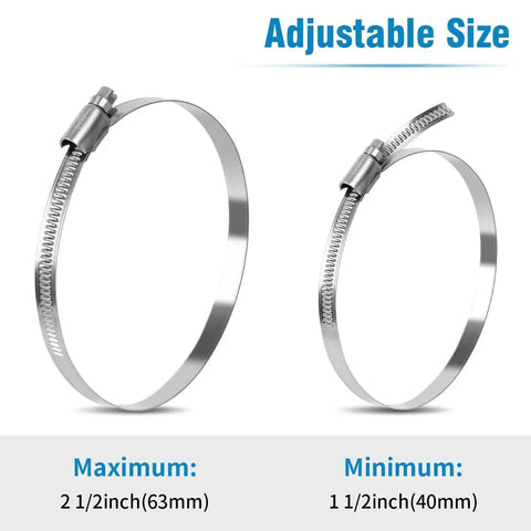 Heavy Duty Stainless Steel Hose Clamp Set 10 Pack Adjustable From One And A Half To Two And A Half Inches Self Locking Nut Worm Gear Clamps