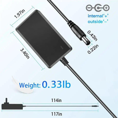 24V 1A DC Power Supply Adapter with dimensions and plug details