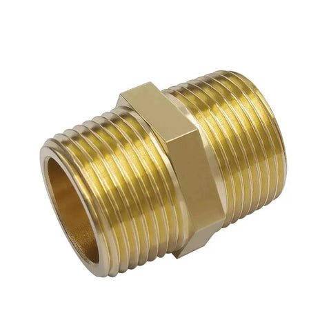 2 Pack Brass Hex Nipple 3/4 NPT To 3/4 NPT Male Thread Pipe Fittings Coupling Connector Heavy Duty Brass Durable Corrosion Resistant
