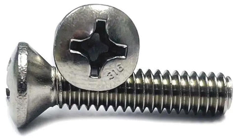 Close-up of a Heavy-Duty Type 316 Stainless Steel Phillips Oval Head Machine Screw from the Assortment Kit.
