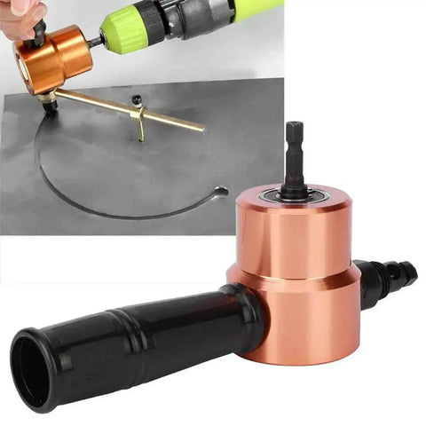 Double Head Sheet Metal Nibbler Cutter For Auto Body Repair And Maintenance Pro Grade Metal Cutting Tool with ergonomic handle shown cutting metal.