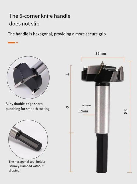 35mm hinge drilling guide with 6-corner knife handle and double-edge sharp blade for fast, accurate 35mm hinge installations.