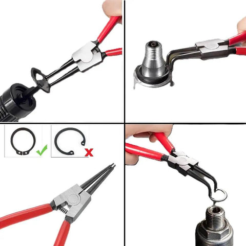 7 Inch External Snap Ring Pliers Set With Internal Straight And Bent Jaw Pro Grade Pliers CRV Steel Electrophoretic Black Finish