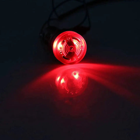 Red Indicator Light With Buzzer For 24V AC DC, 22mm Panel Mount Flashing Alarm illuminated in dark, showcasing high brightness LED.