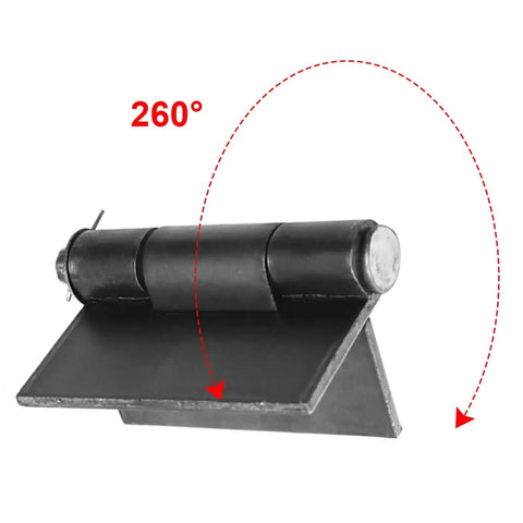 Heavy Duty Weldable Gate Butt Hinges Set, Four Pack 3-3/8 In By 3-3/8 In Weld On Door Hinges, showing 260 degree swing.