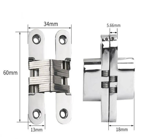 Two Pack Concealed Hinges With 180 Degree Opening For Cabinets And Doors, Heavy Duty Zinc Alloy Hidden Door Hinges, Easy Install, Silver Finish