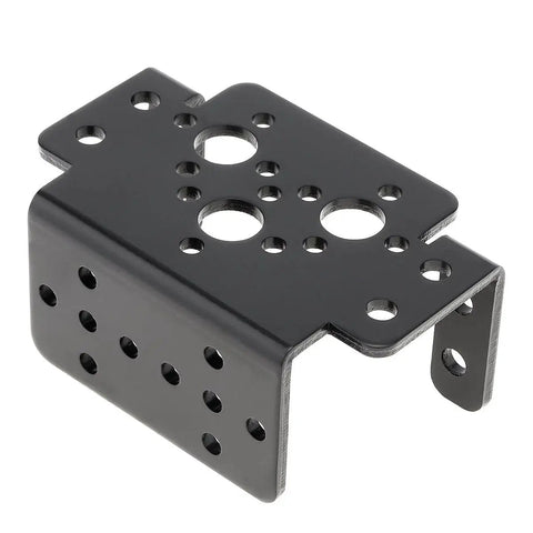 Black aluminum servo mount bracket for MG995/MG996R pan-tilt, U- and L-shaped.