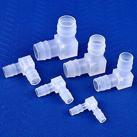 Plastic 1/4 in hose barb elbow fittings, 90-degree, 6 pcs, translucent for boat and aquarium tubing