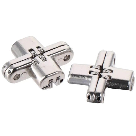 Hidden Cross Door Hinges 180 Degree Concealed Zinc Alloy 2 Pack For Doors And Cabinets Modern Style With Brushed Silver Finish