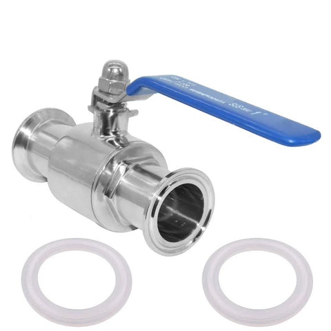Beduan 1.5-inch tri-clamp stainless steel sanitary ball valve with blue lever, includes two gaskets