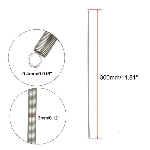 Stainless Steel Tension Spring With Dual Hooks, 0.016 Inch Wire Diameter, 0.12 Inch Outer Diameter, 11.81 Inch Free Length shown in detail
