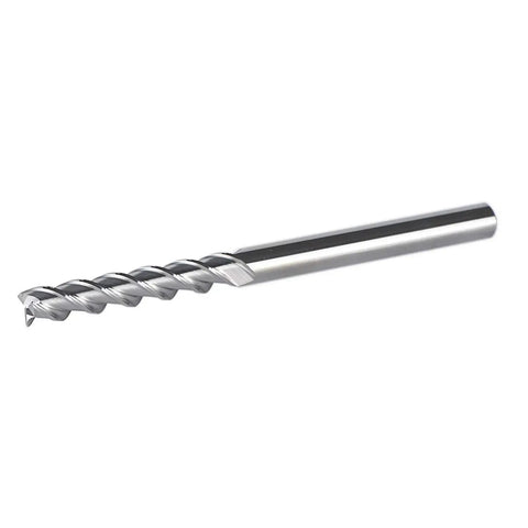 Aluminum CNC End Mill Quarter Inch Shank Three Flute Upcut Router Bit Long Three And A Half Inch Overall Length One And A Half Cutting Length One Quarter Inch Cutting Diameter Carbide End Mill For Non Ferrous Metals And Aluminum