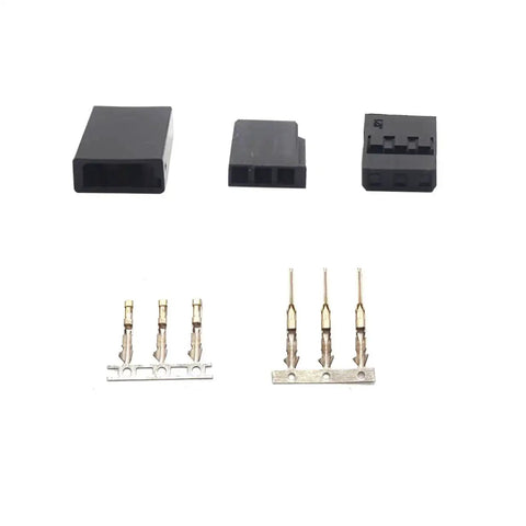 30 Sets RC Servo Plug Connector Kit With Male And Female Crimp Pins 2.54mm Pitch displayed with connectors and crimp pins