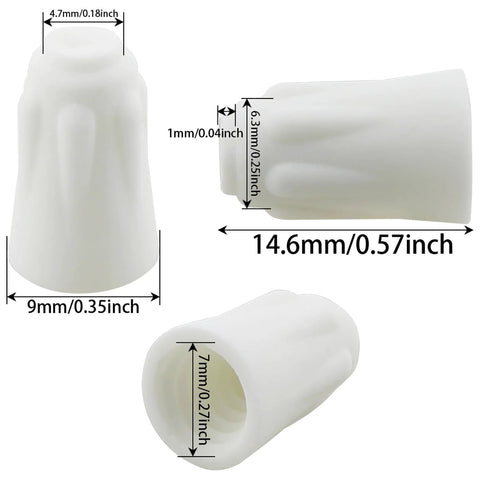 White ceramic wire connector nut, small cone shape; 14.6 mm long, 9 mm base, for high-temperature wiring (30 pcs).