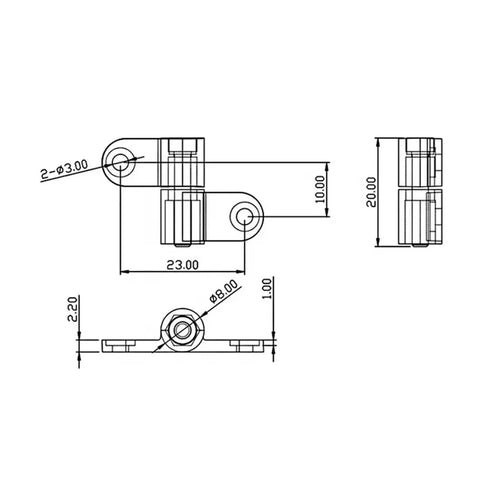 Technical drawing of Set Of 6 Zinc Alloy Friction Positioning Hinges With 360 Degree Rotation Symmetrical Adjustable Torque Heavy Duty Hardware