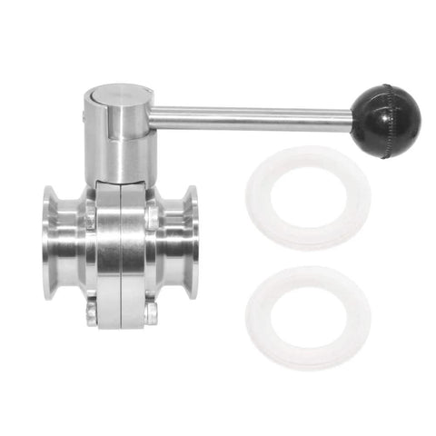 Beduan sanitary butterfly tri-clamp valve, SUS304 stainless steel, 1.5 inch tube OD, silicone gasket, clover type.