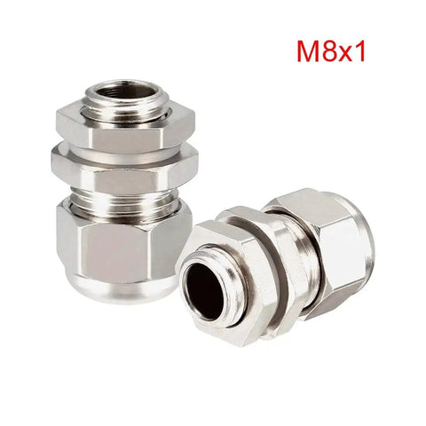 Built Tough M8 Cable Gland Metal Waterproof Connector For 2mm To 5mm Cables in metal with red "M8x1" text