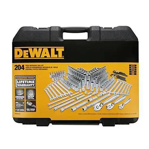 All In One 204 Piece Mechanics Tool Set With Quarter Inch, Three Eighths Inch, And Half Inch Drives, Deep And Shallow Sockets on case
