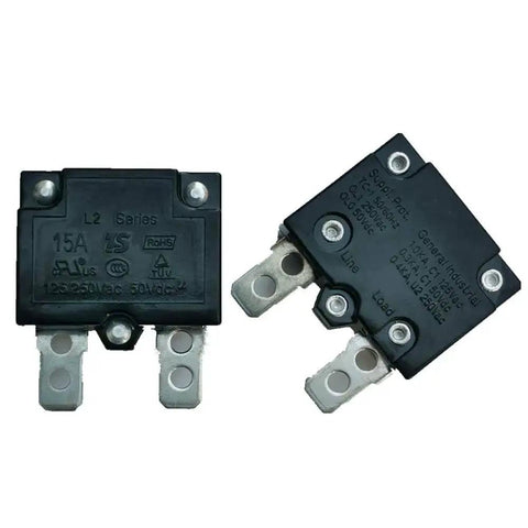 Auto Reset Thermal Circuit Breaker 15A 125 250Vac 50Vdc Overload Protector 2 Pack for Kids Ride On Toys.
