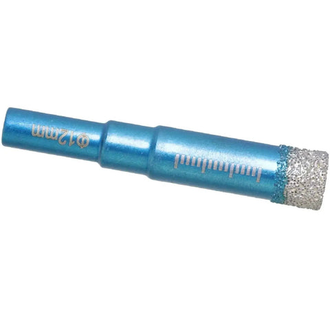 Five Piece Diamond Dry Drill Bit Set For Tile Glass Ceramic Marble And Stone With 3/16 15/64 5/16 13/32 1/2 Inch Core Bits Built In Cooling Wax Delivers Over Thirty Percent Higher Abrasion Resistance And Faster Drilling For Clean Precise Holes That Crush close-up of bit