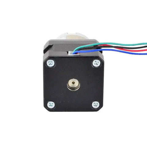 Compact Nema 17 Stepper Motor With 5.18 To 1 Planetary Gearbox Low 0.4 Amp Current 0.35 Degree Step 6mm Shaft Front View with Wires