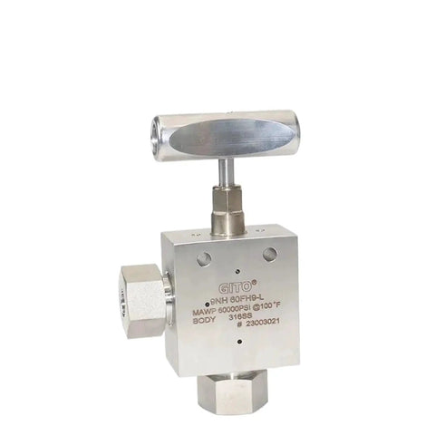 Stainless steel needle valve for medium high pressure hydrogen systems, precision control for hydraulics, pneumatics, plumbing use