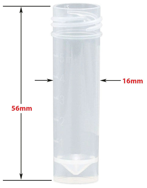 Globe Scientific 6101S polypropylene transport tube, conical bottom, molded graduations, with white cap, sterile, 5 mL