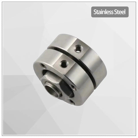 Stainless steel disc torque hinge with through-hole damper, 3.0N.m, front view