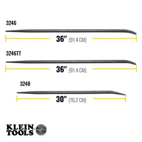 Comparison of Klein Tools ergonomic bars, including Ergonomic Round Connecting Bar 7/8 Inch Wide By 30 Inch Long With 15 Degree Angled Chisel.