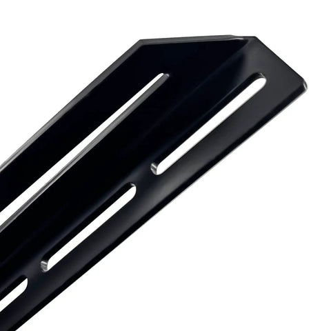 Close-up view of Steel Floor And Wall Mount Amplifier Rack for Car Audio, laser-cut precision, powder-coated black finish, heavy-duty design.
