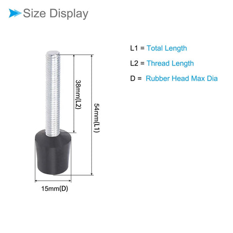 Diagram of Beefy M6x54mm Toggle Clamp Screw with 54mm length, 38mm thread, and 15mm rubber head diameter for woodworking.