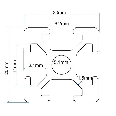 Diagram of 20 Pcs Aluminum Extrusion 1220 Millimeters 48 Inch Black Anodized European Standard Linear Rail T Track Profiles cross-section