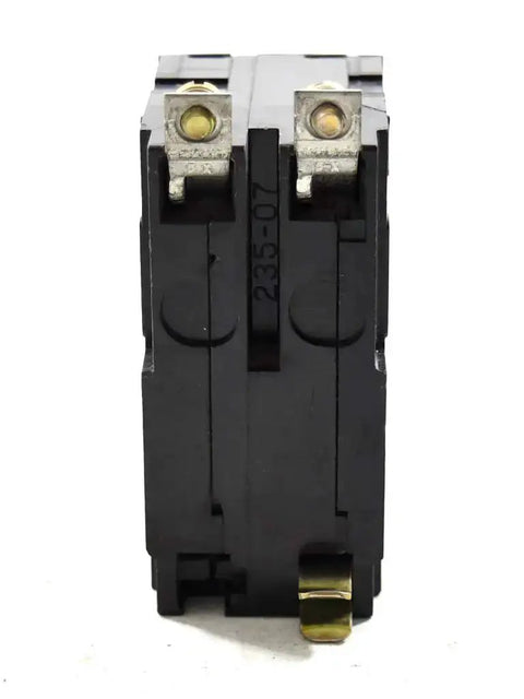 Front view of 2 Pole Bolt On Circuit Breaker 20 Amp 120 240 VAC And 48 VDC QOB220 Style UL CSA Approved for panelboards and appliances.