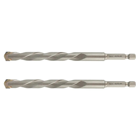 Masonry Drill Bits Set 0.4375 Inch Diameter By 6 Inch Length Hex Shank 2 Pack For Concrete Cement Brick Stone Block And Stucco Walls With Tungsten Carbide Tips For Longer Life And Heavy Duty Hammer Drill Performance