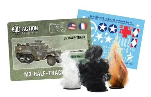 US Army M3A1 Half Track Scale Model Kit For Bolt Action War Gaming One To Fifty Six Scale 28mm Plastic Highly Detailed World War II Miniatures With Waterslide Decals Stat Card And Damage Markers