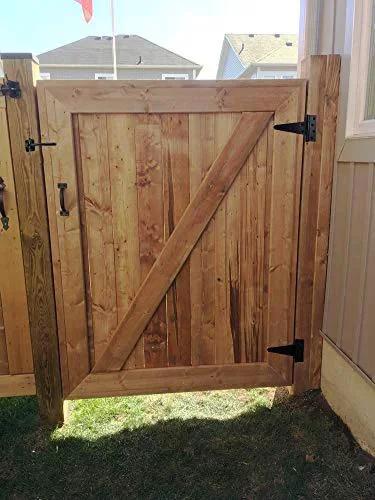 Wooden gate featuring 6 Inch T Strap Shed Door Hinges Heavy Duty Black Tee Hinge For Wooden Fences Yard Doors Barn Doors And Gates Rustproof