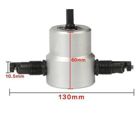 Double Head Sheet Metal Nibbler Saw Cutter For Electric Drill Attachment dimensions display, ergonomic grip, 360 degree adjustable head
