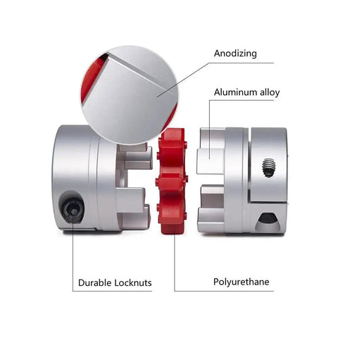 Plum Shaped Flexible Jaw Coupling 14mm To 14mm Bore, 40mm Diameter, 66mm Length, Aviation Aluminum Alloy With Anodized Finish