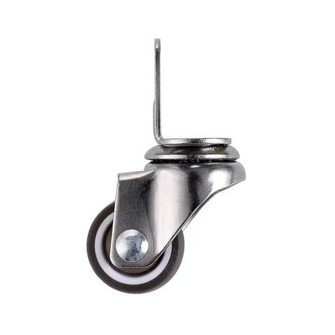 Side view of Four Pack 1 Inch Side Mounting Casters With TPE Swivel Plated Wheels L Shaped Mute Wheel for baby beds and furniture use.