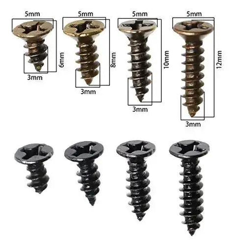 Cross Flat Head Tapping Wood Screws Kit 200Pcs 4 Size Assortment in Black and Bronze Oxide Wax Finish