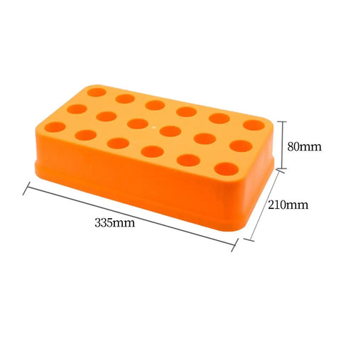 BT30 Yellow Tool Holder Organizer for Drilling Bits with built-in storage and durable PP construction, showing dimensions of 335x210x80mm.