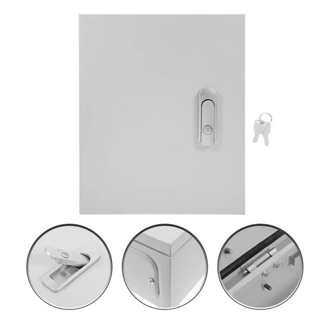 Front view of Pro Grade Outdoor Plastic Power Distribution Box With Vertical Control Cabinet 25x30x14cm with key and lock detail