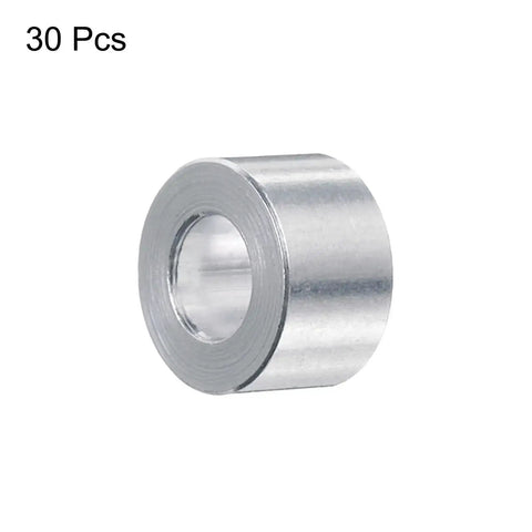 Aluminum Spacer 5mm Bore 10mm OD 6mm Length Standoff For M5 Screws Bolts And Rods, 30 Piece Pack, Plain Finish, front view