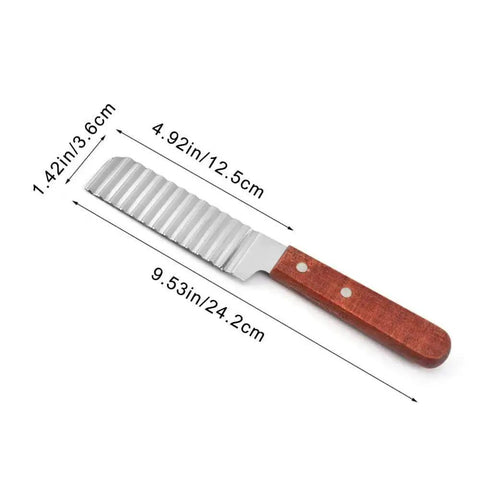Crinkle Cutter Knife With Wavy Blade For Veggies And Potatoes Handheld Chopper Stainless Steel 2CR13 With Wooden Handle