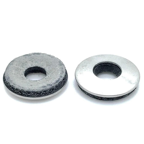 Two stainless steel bonded EPDM neoprene sealing washers with 1/4 inch center holes