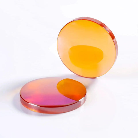 CO2 Laser Lens 20mm Diameter ZnSe PVD Coated, 50.8mm Focal Length, dual view showing front and side of high transmittance lens